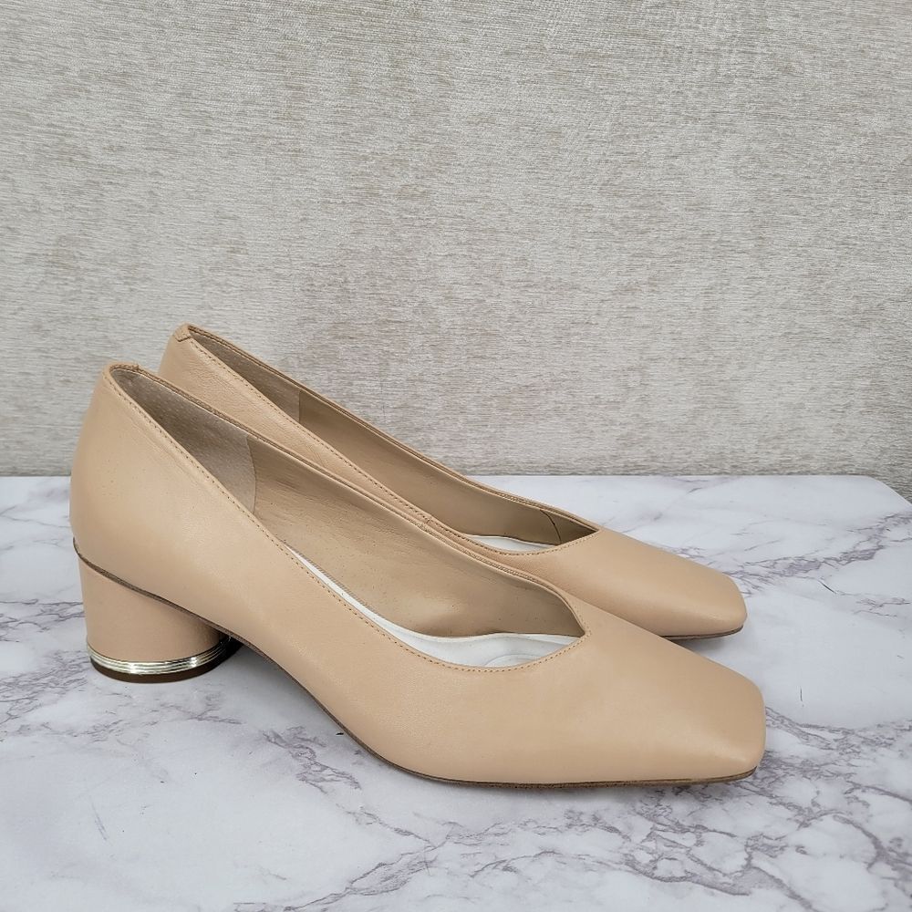 Franco Sarto Womens Pisa Leather Square Toe Pumps Nude Beige Heels